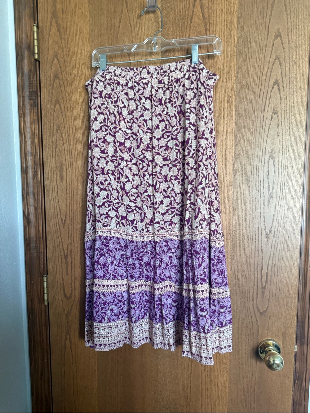 J. Jill Purple and Cream Floral Tiered Maxi Skirt
